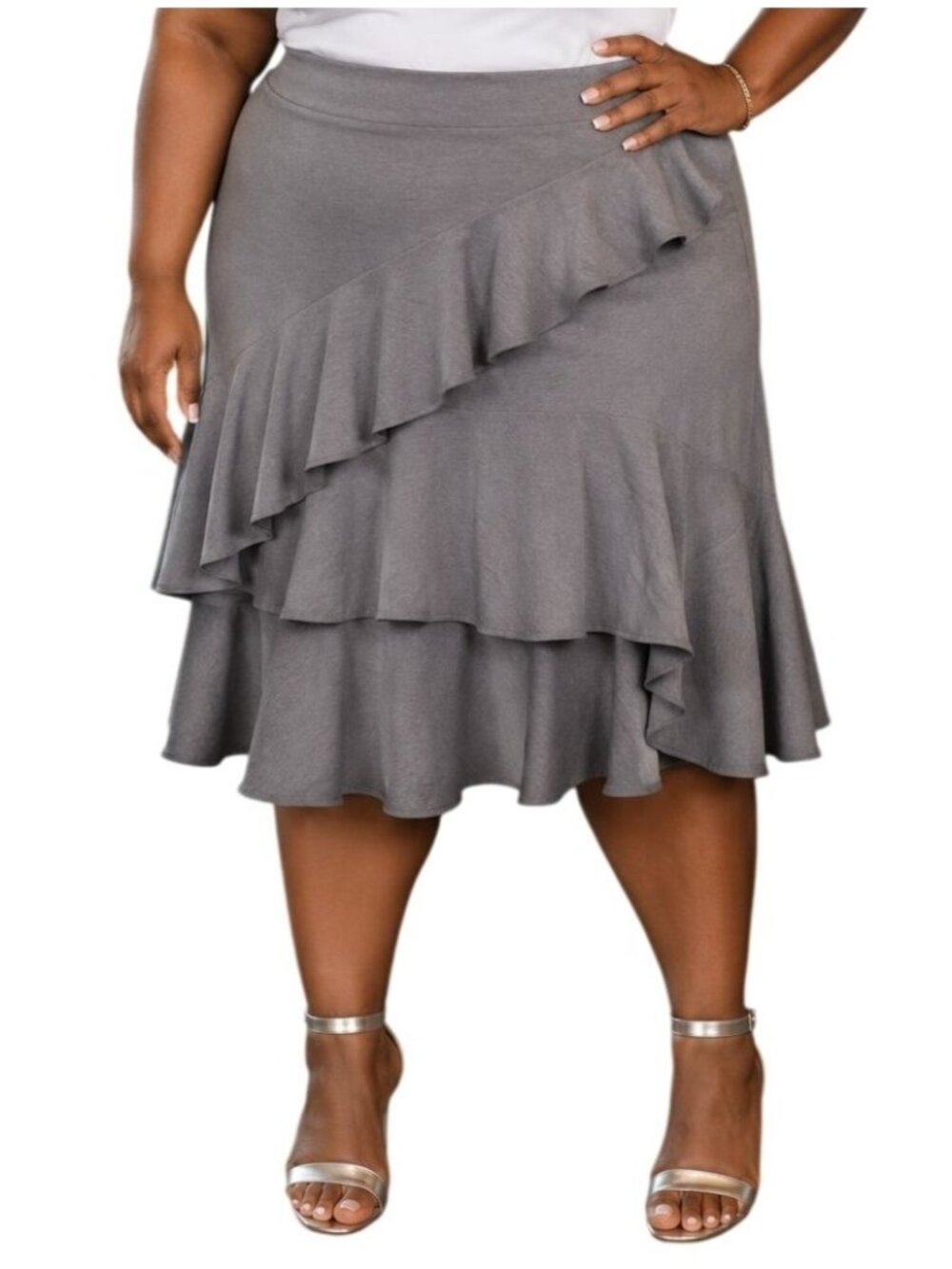 Vince Camuto Plus Size 18 Skirt Ruffle Hem Gray High-Low Asymmetrical Feminine